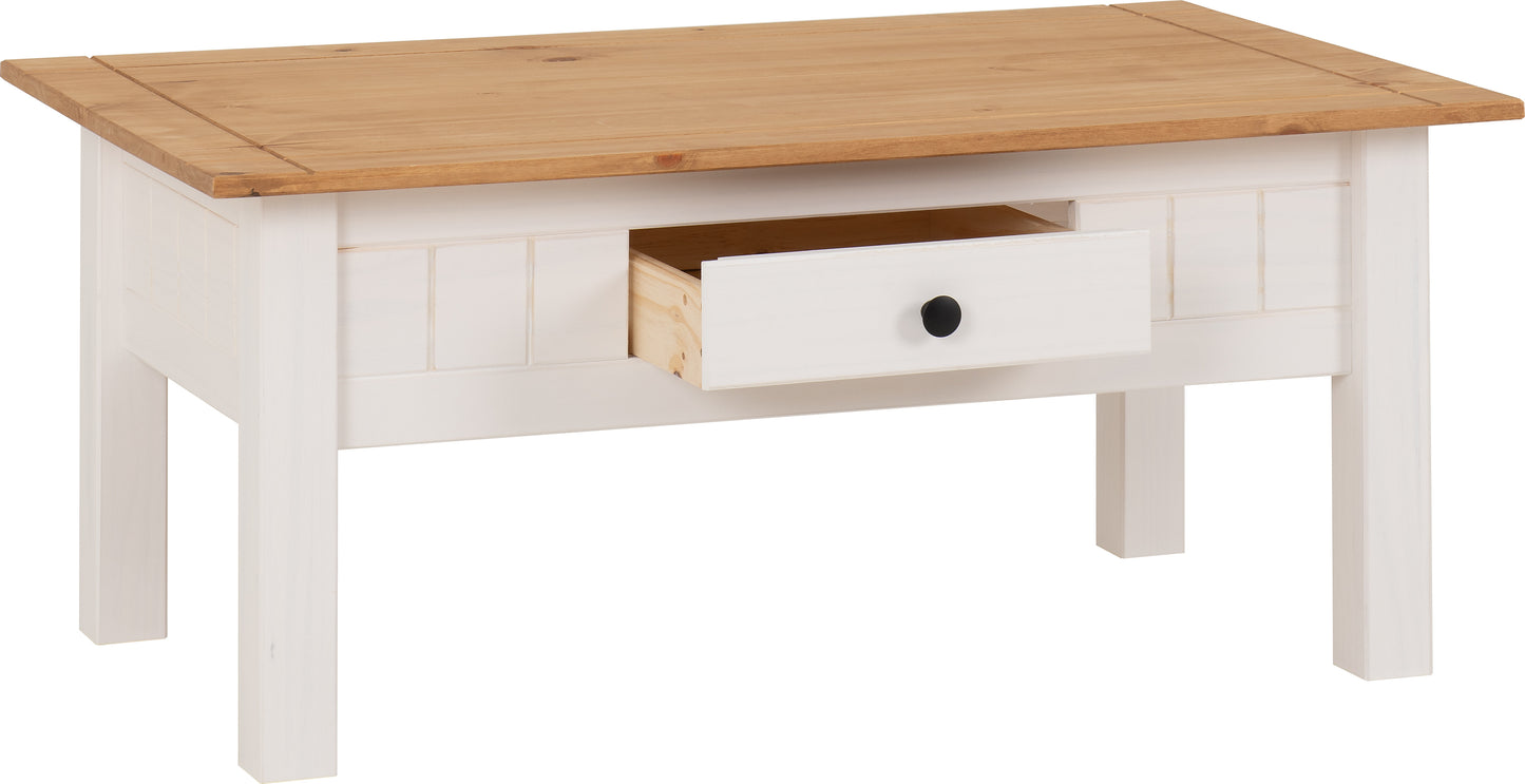 PANAMA 1 DRAWER COFFEE TABLE - WHITE/NATURAL WAX