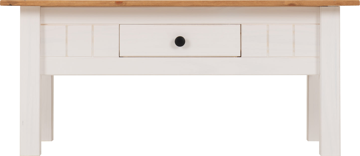 PANAMA 1 DRAWER COFFEE TABLE - WHITE/NATURAL WAX