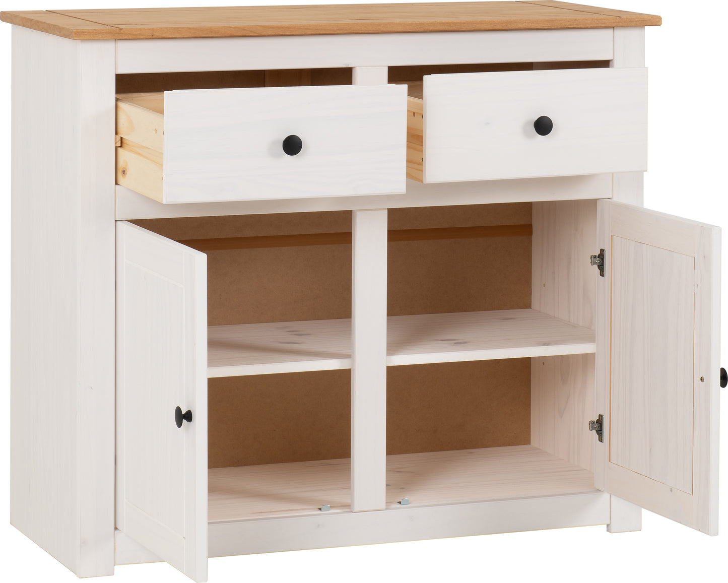 PANAMA 2 DOOR 2 DRAWER SIDEBOARD - WHITE/NATURAL WAX