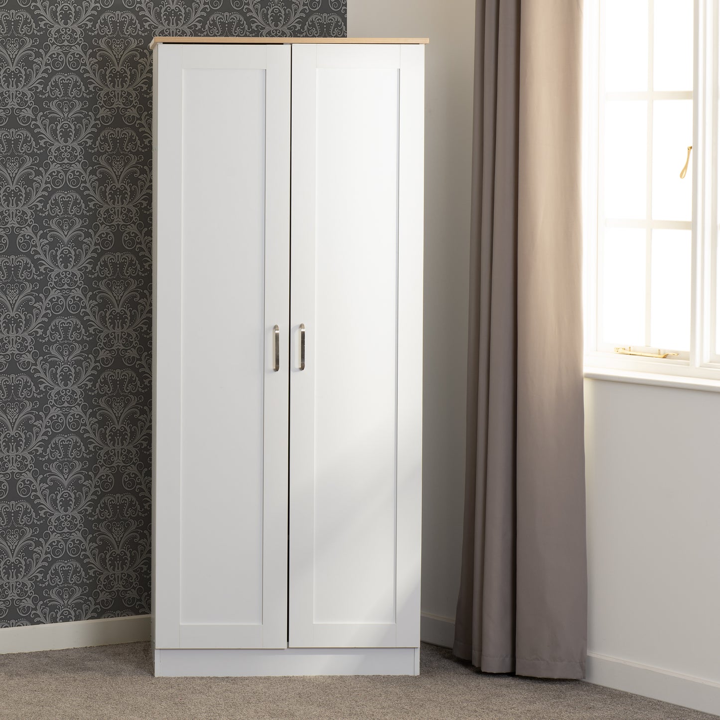 PORTLAND 2 DOOR WARDROBE - WHITE/OAK EFFECT