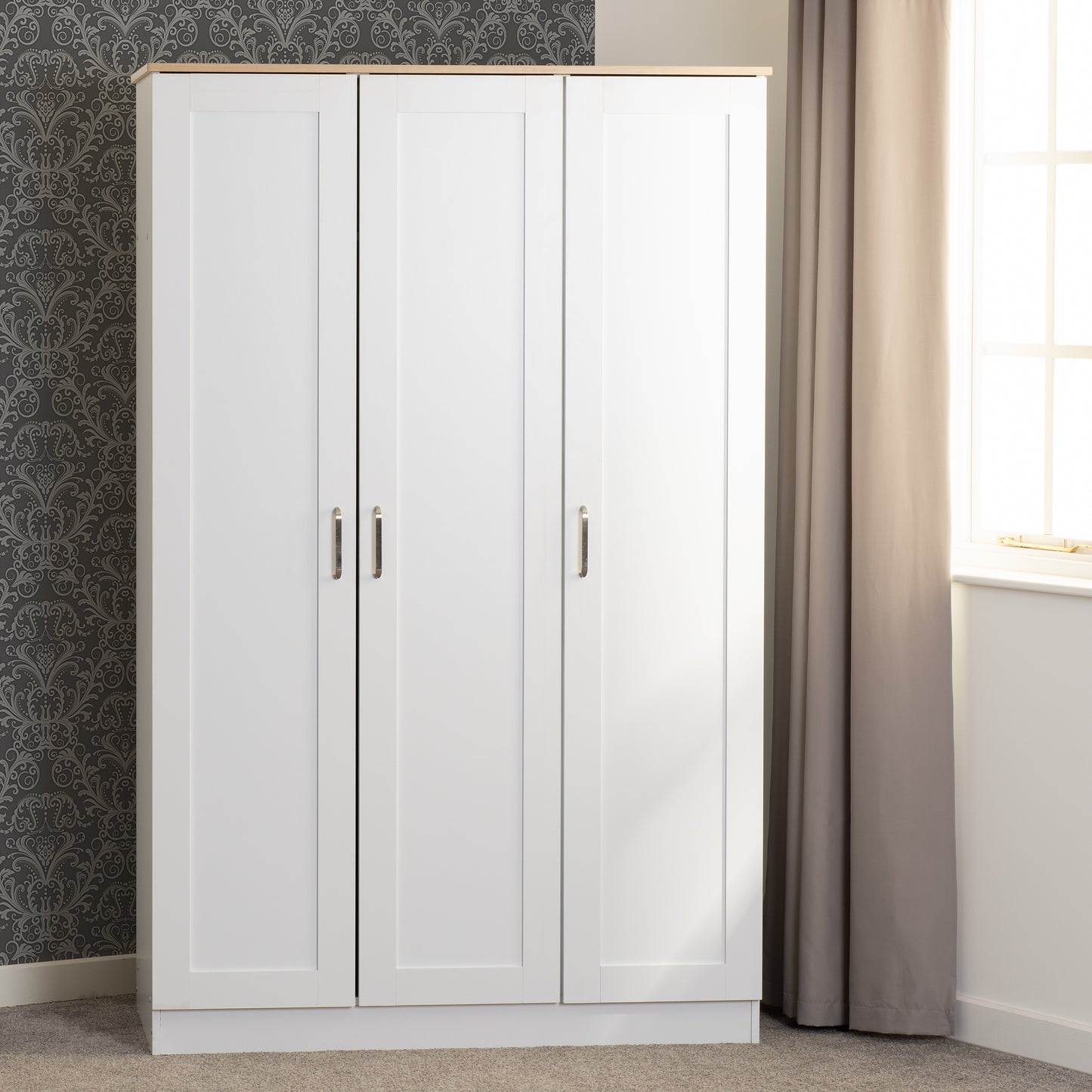 PORTLAND 3 DOOR WARDROBE - WHITE/OAK EFFECT