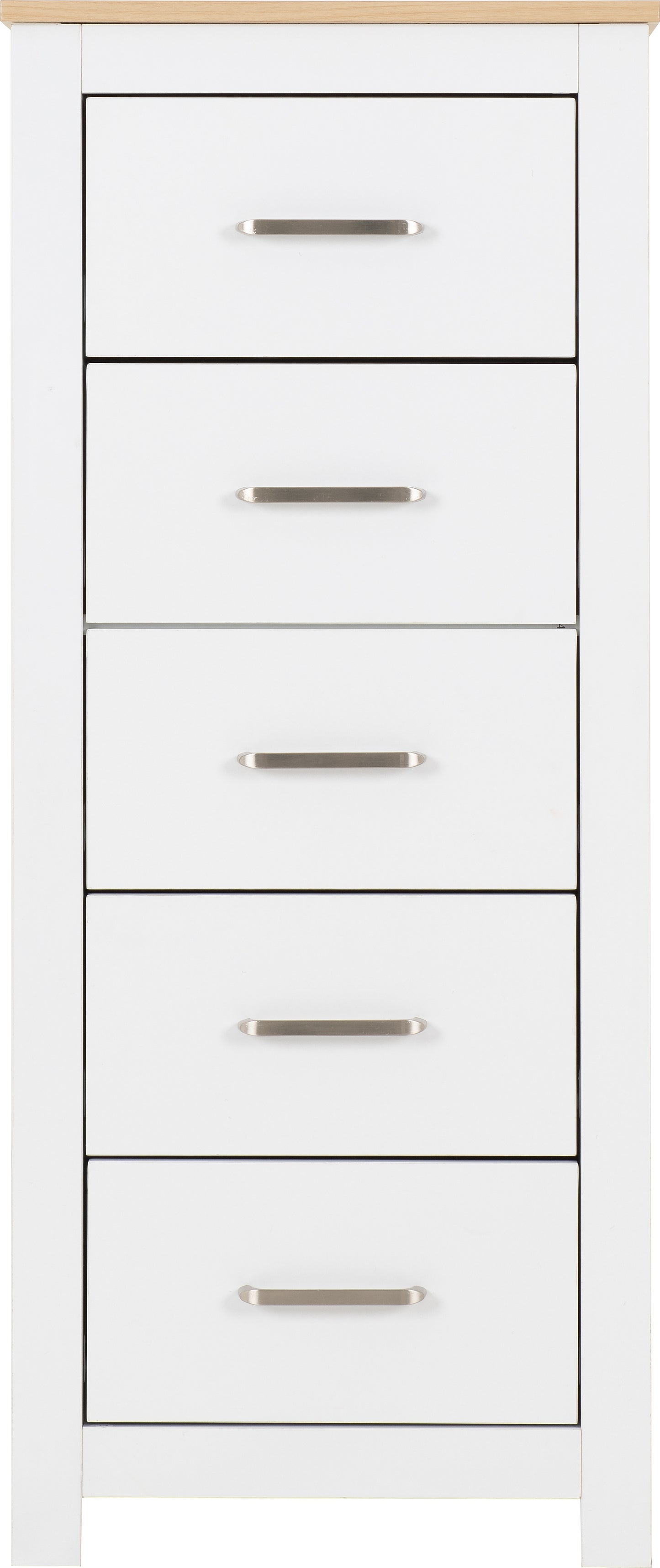 PORTLAND 5 DRAWER NARROW CHEST - WHITE/OAK EFFECT