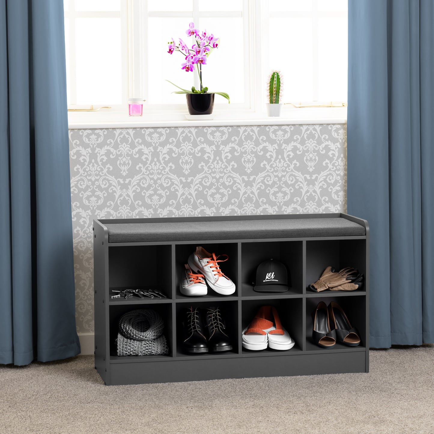 PORTLAND SHOE BENCH - WHITE/STEEL FABRIC