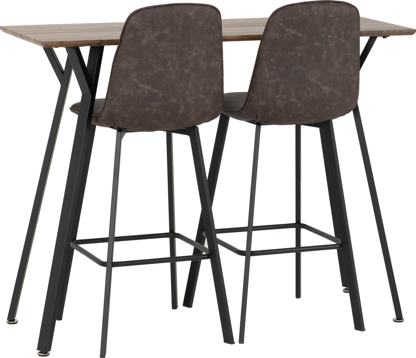 QUEBEC BAR TABLE SET - MEDIUM OAK EFFECT/BROWN FAUX LEATHER