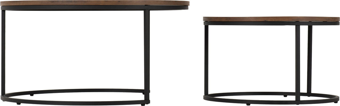 QUEBEC ROUND COFFEE TABLE SET - MEDIUM OAK EFFECT/BLACK
