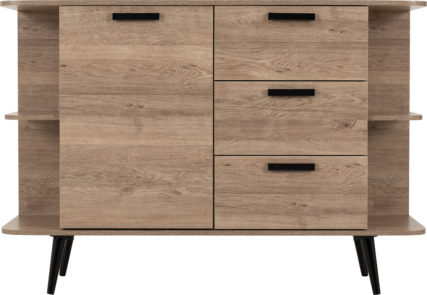 SAXTON 1 DOOR 3 DRAWER SIDEBOARD - MID OAK EFFECT/GREY