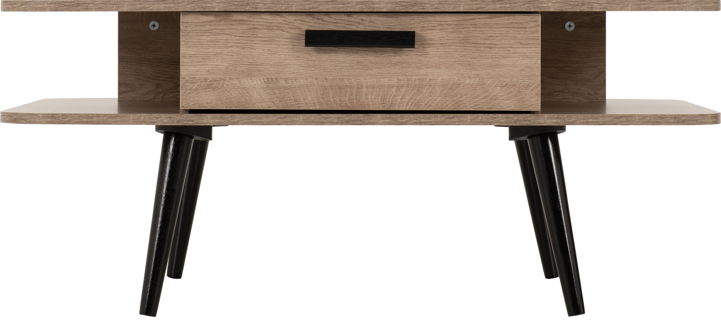SAXTON 1 DRAWER COFFEE TABLE - MID OAK EFFECT/GREY
