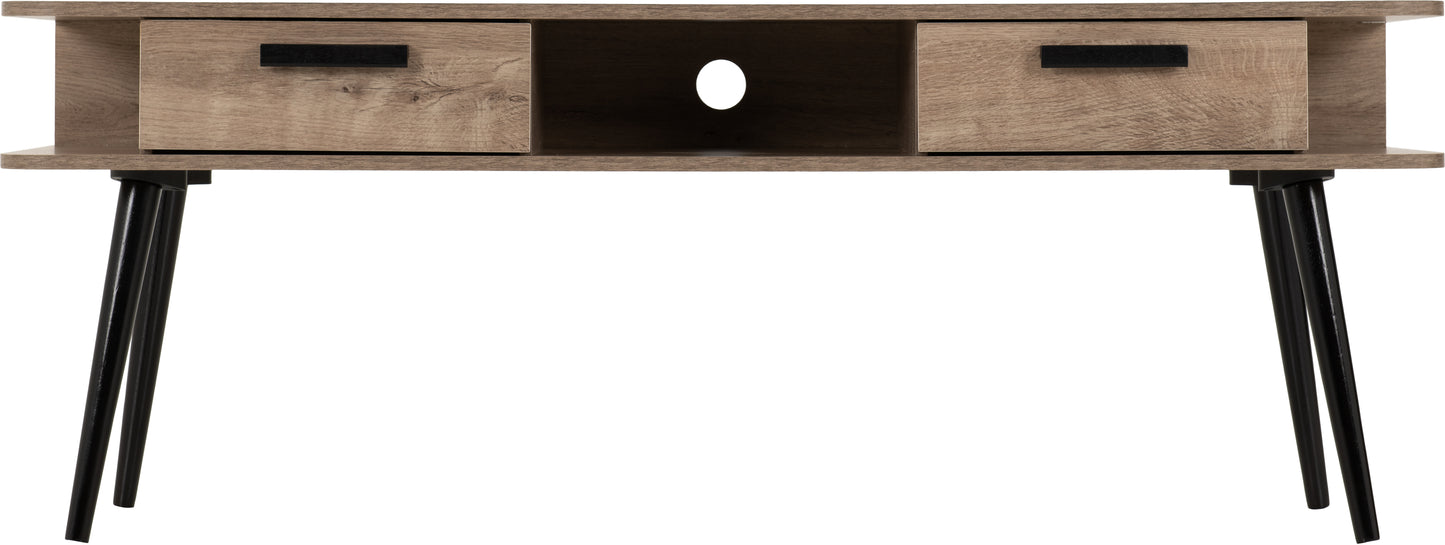 SAXTON 2 DRAWER TV UNIT - MID OAK EFFECT/GREY