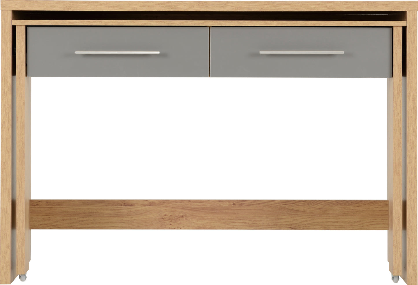 SEVILLE 2 DRAWER SLIDER DESK - GREY HIGH GLOSS/LIGHT OAK EFFECT VENEER