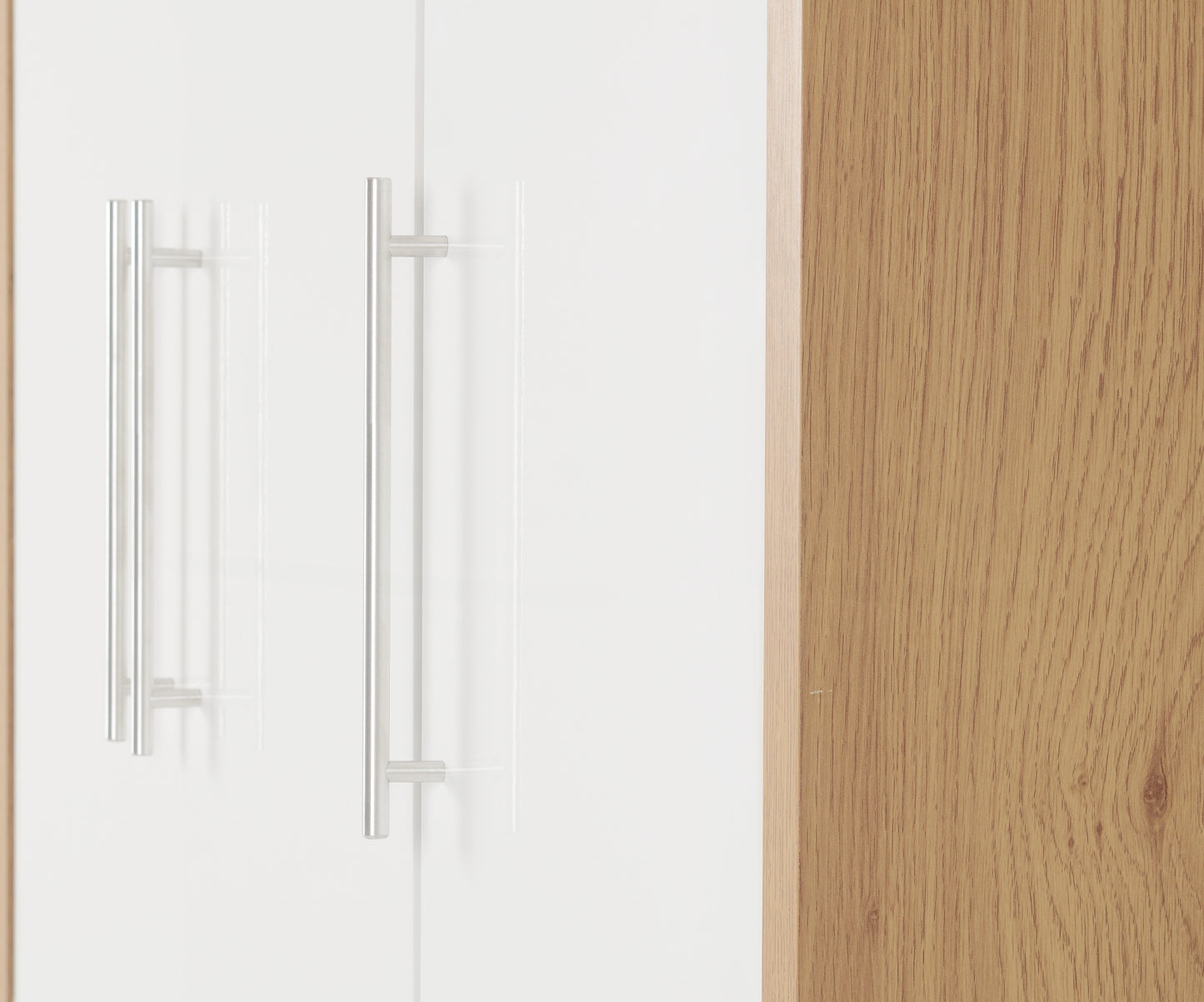 SEVILLE 3 DOOR 2 DRAWER WARDROBE - WHITE HIGH GLOSS/LIGHT OAK EFFECT VENEER