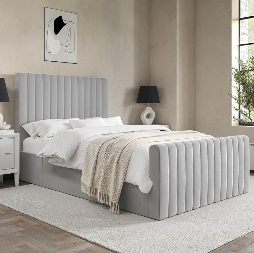 Grey Khloe Velvet Side-Lift Ottoman Bed