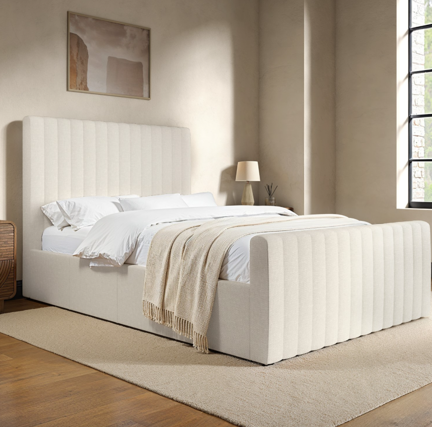 Cream Khloe Velvet Side-Lift Ottoman Bed