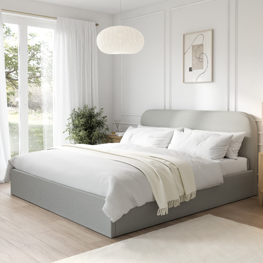 Grey Upholstered Ottoman Bed Frame - Zara