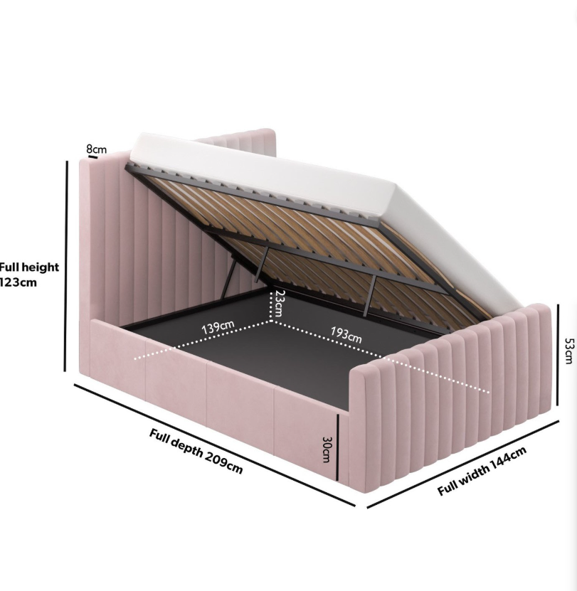 Pink Khloe Velvet Side-Lift Ottoman Bed