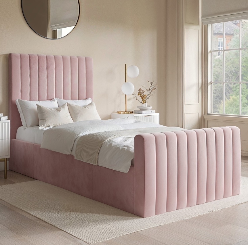 Pink Khloe Velvet Side-Lift Ottoman Bed