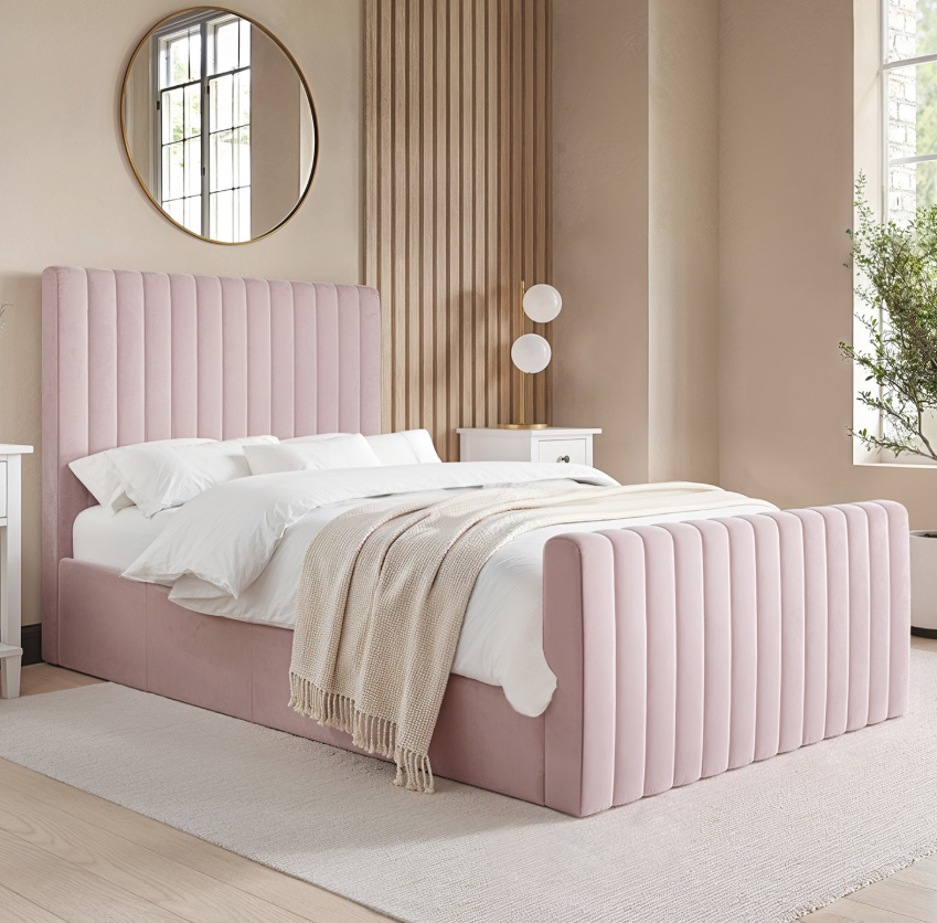 Pink Khloe Velvet Side-Lift Ottoman Bed