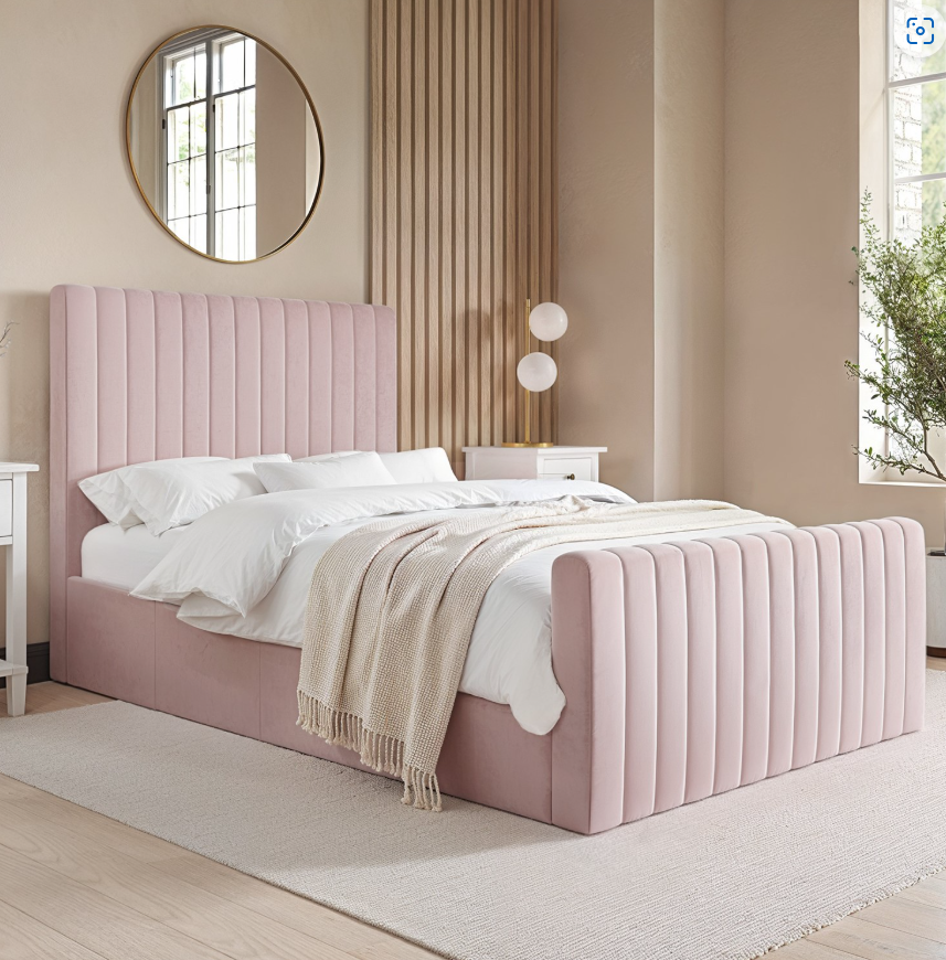 Pink Khloe Velvet Side-Lift Ottoman Bed