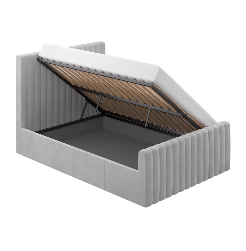 Grey Khloe Velvet Side-Lift Ottoman Bed