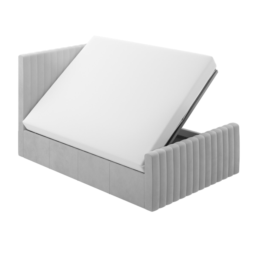 Grey Khloe Velvet Side-Lift Ottoman Bed