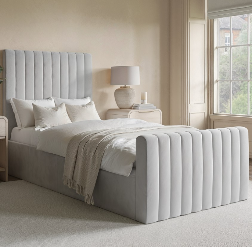 Grey Khloe Velvet Side-Lift Ottoman Bed