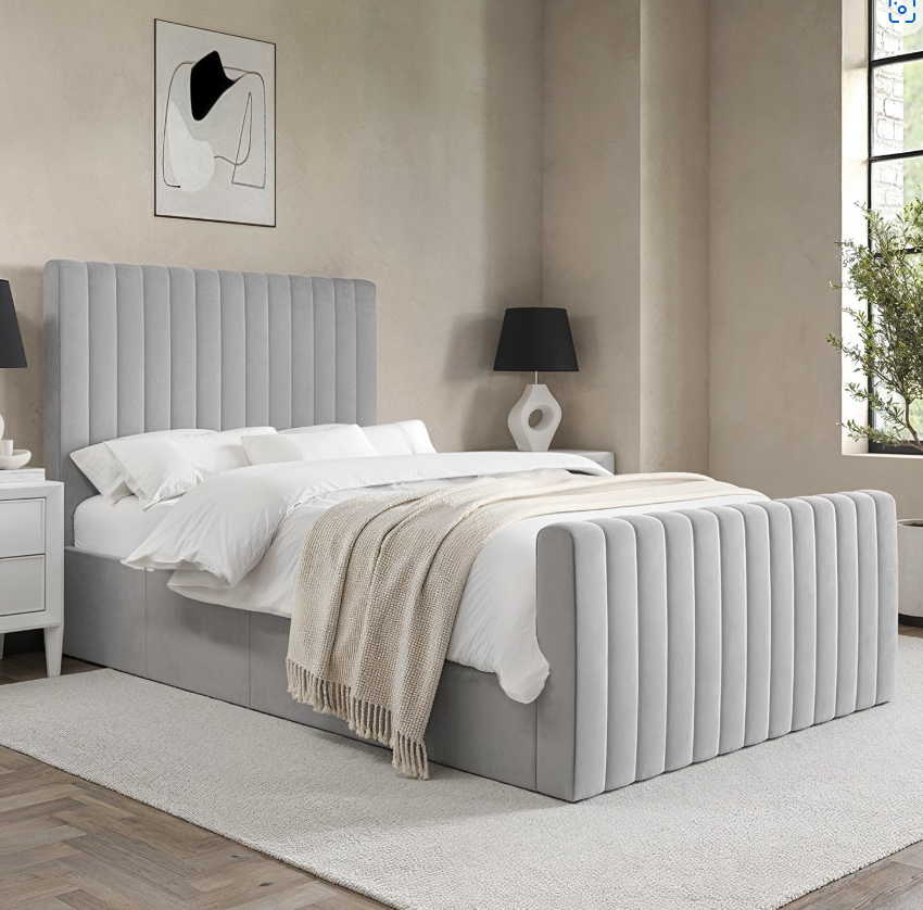 Grey Khloe Velvet Side-Lift Ottoman Bed