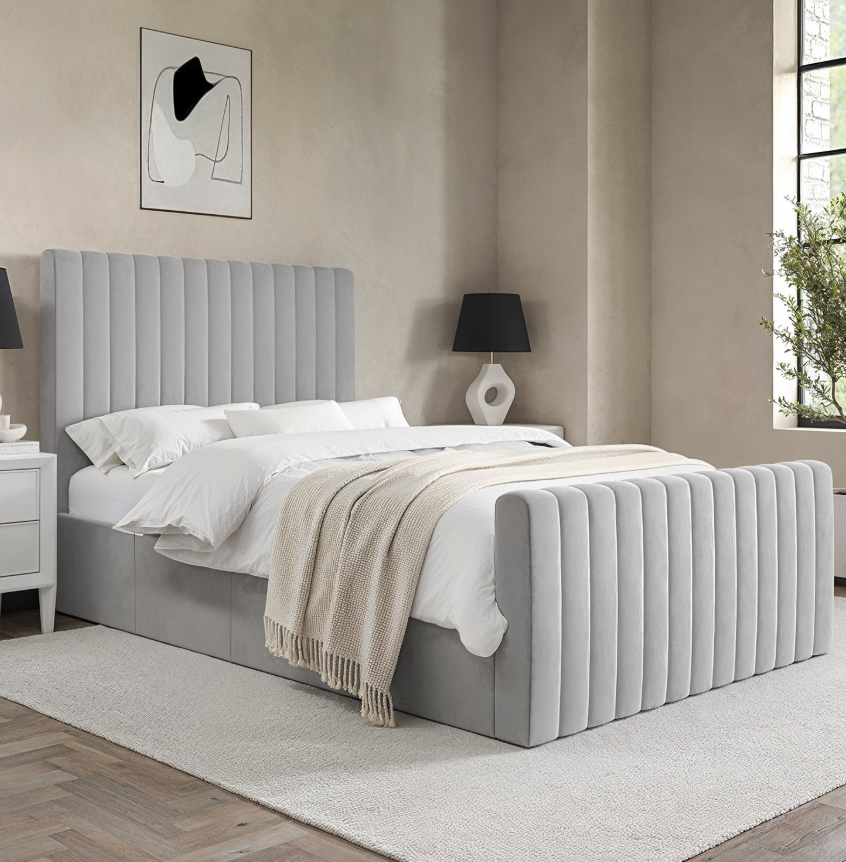 Grey Khloe Velvet Side-Lift Ottoman Bed