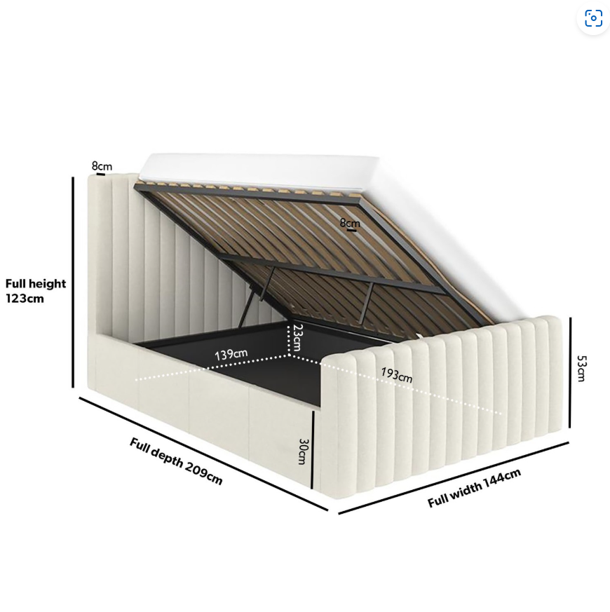 Cream Khloe Velvet Side-Lift Ottoman Bed