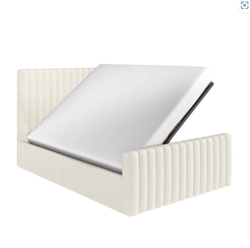 Cream Khloe Velvet Side-Lift Ottoman Bed