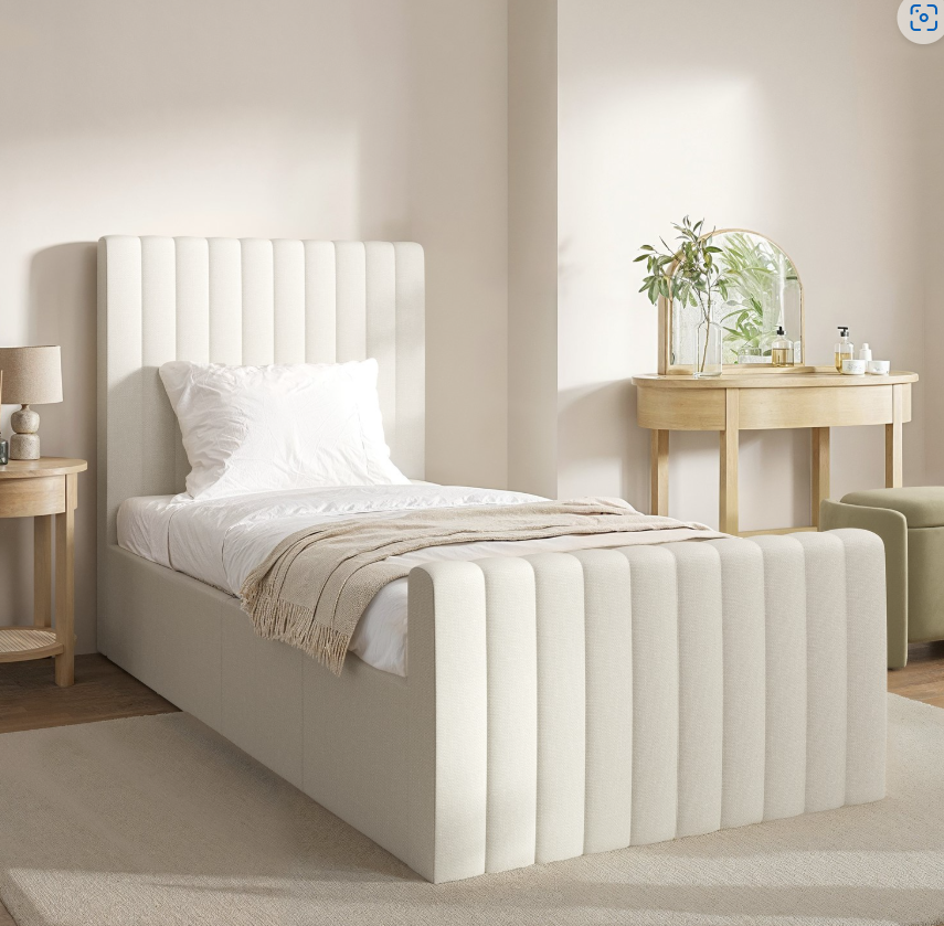 Cream Khloe Velvet Side-Lift Ottoman Bed