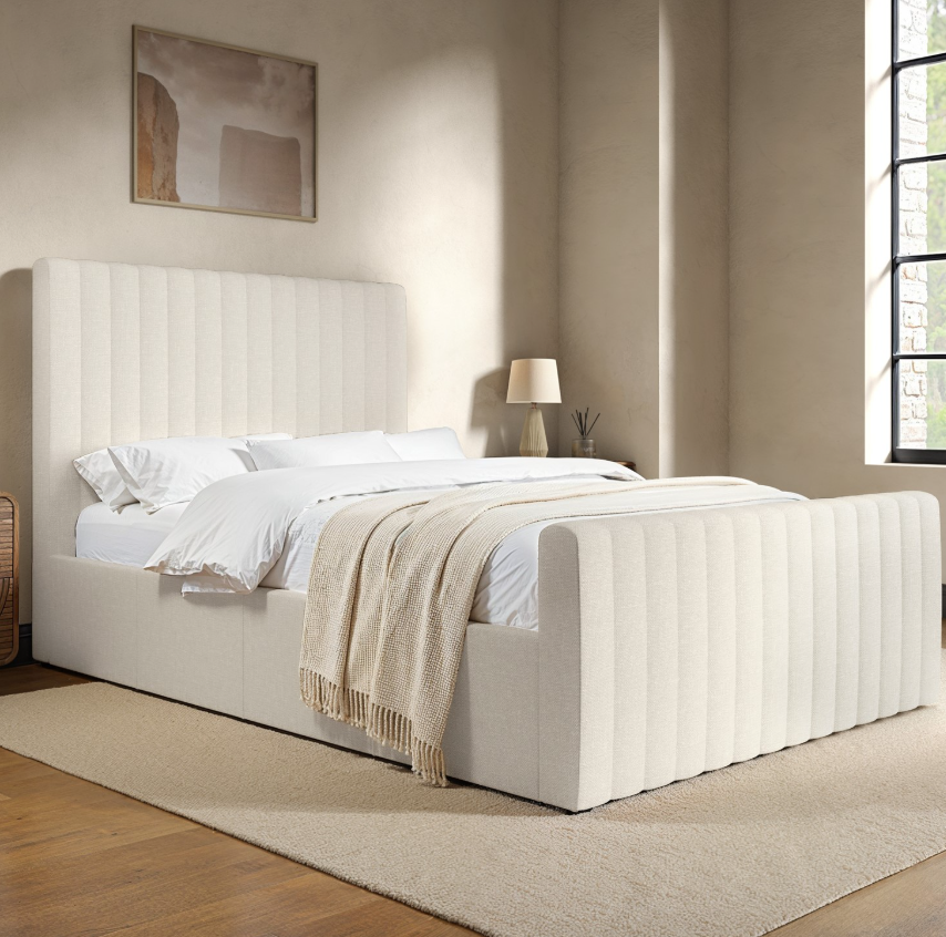 Cream Khloe Velvet Side-Lift Ottoman Bed