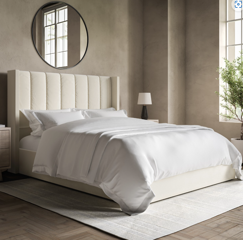 Cream Velvet Ottoman Bed With Winged Headboard - Maddox