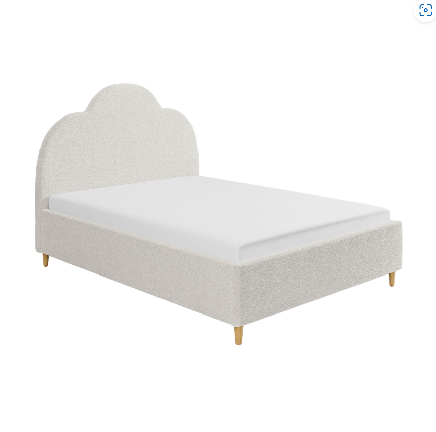 Off-White Boucle Ottoman Bed with Legs and Scalloped Headboard - Roma