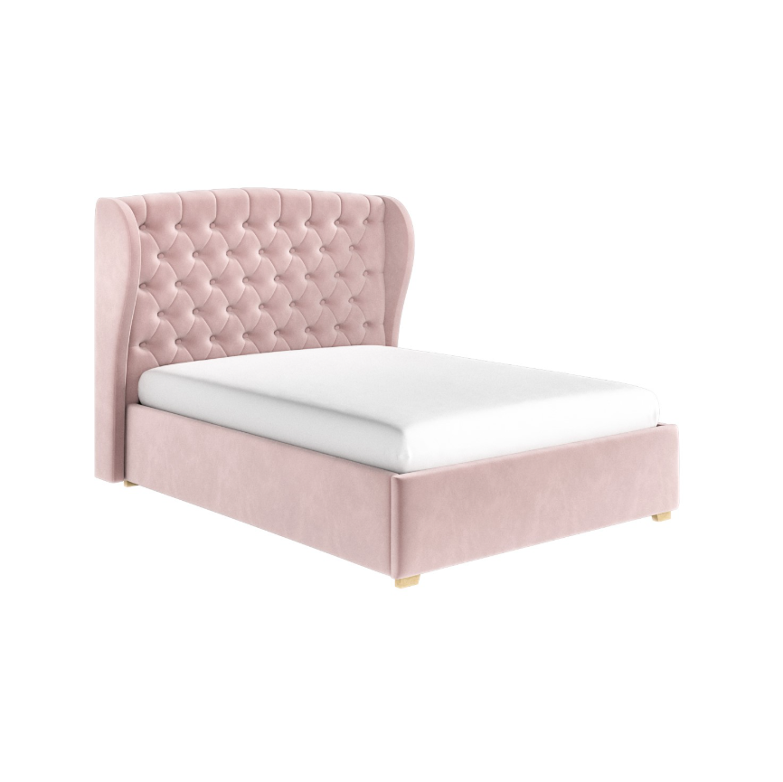 Pink Velvet Ottoman Bed with Winged Headboard Safina