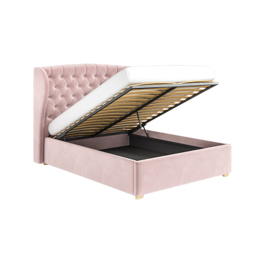 Pink Velvet Ottoman Bed with Winged Headboard Safina
