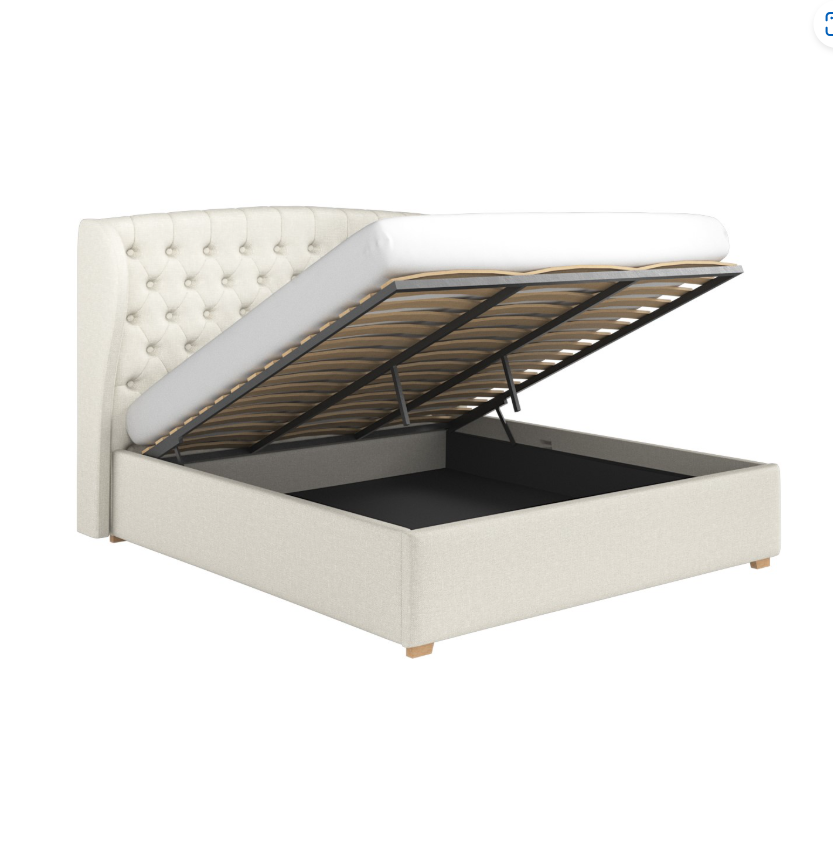 Cream Fabric Ottoman Bed with Winged Headboard - Safina