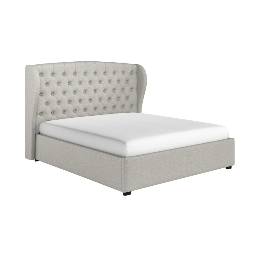 Grey Upholstered Ottoman Bed with Winged Headboard - Safina