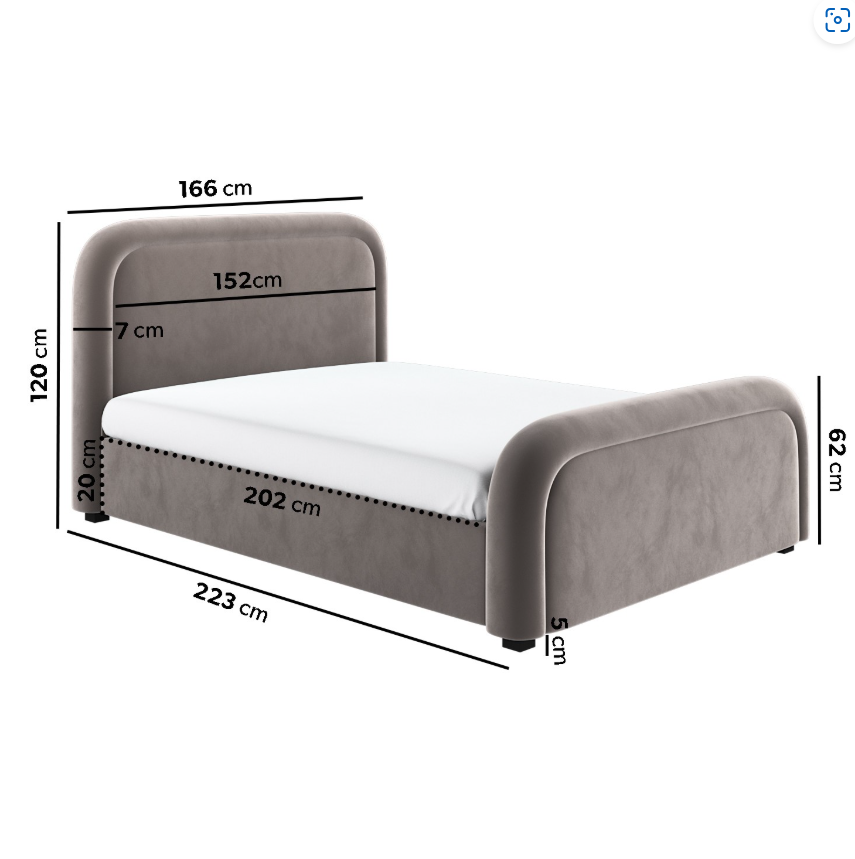 Mink Brown Velvet Ottoman Bed with Curved Headboard - Naomi