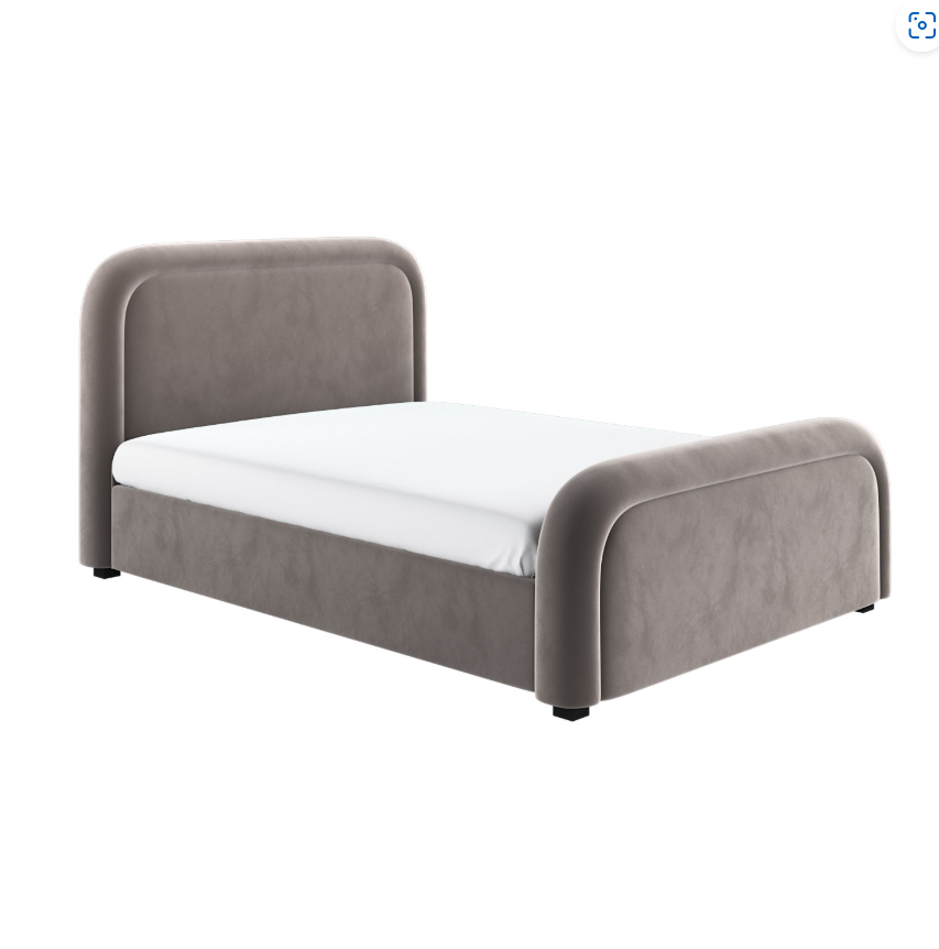 Mink Brown Velvet Ottoman Bed with Curved Headboard - Naomi