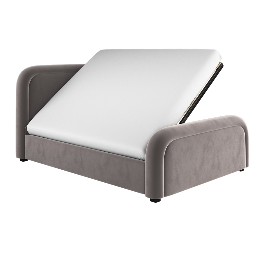 Mink Brown Velvet Ottoman Bed with Curved Headboard - Naomi