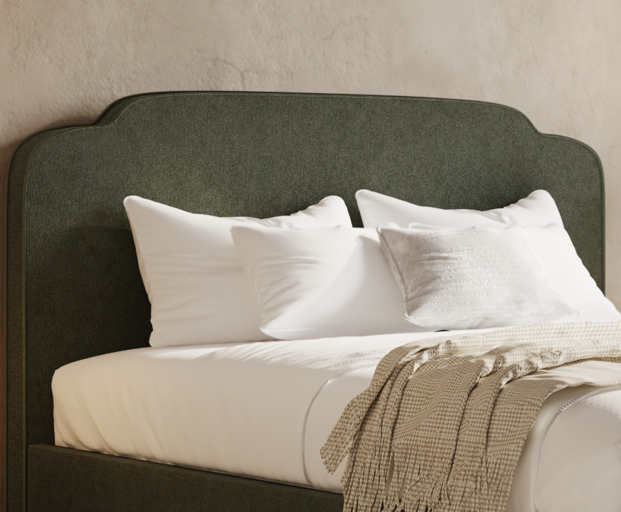 Green Chenille Ottoman Bed with Scalloped Headboard - Siena