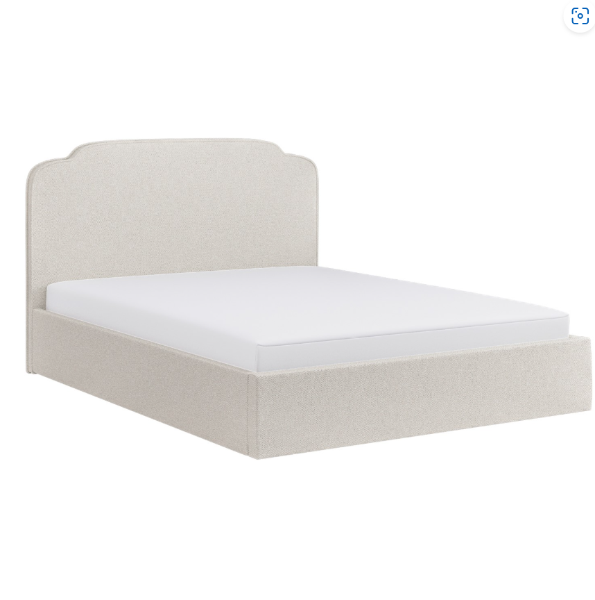 Cream Upholstered Ottoman Bed with Scalloped Headboard - Siena