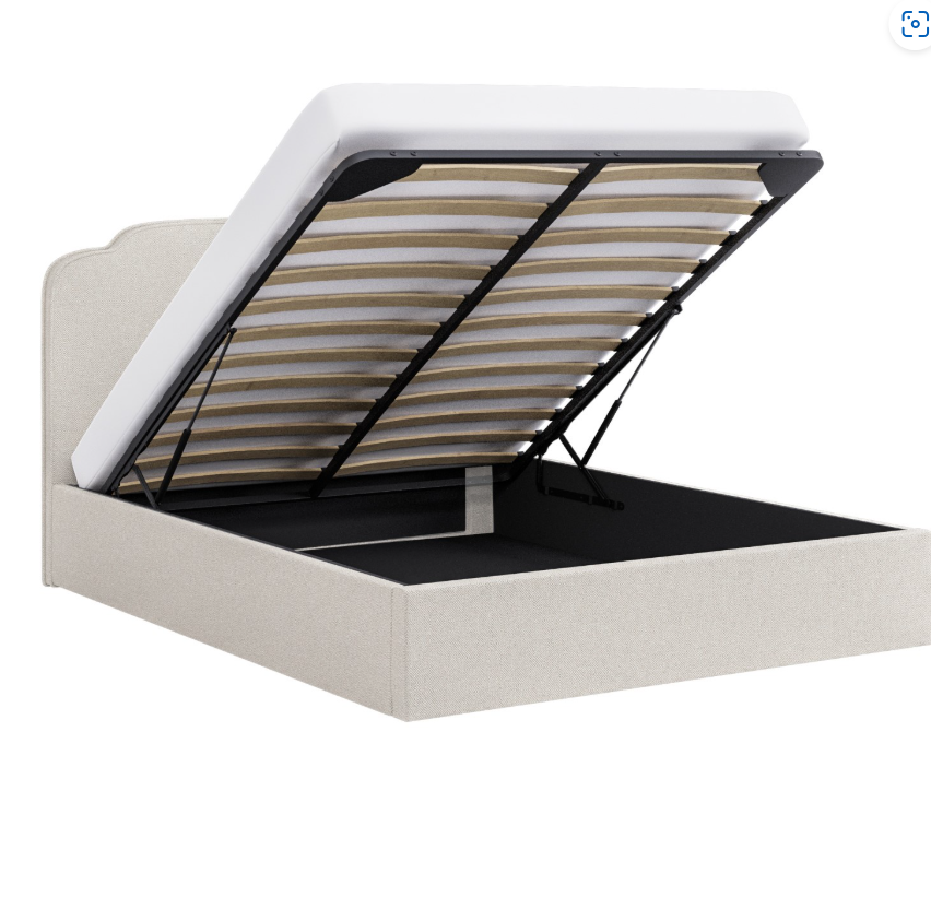 Cream Upholstered Ottoman Bed with Scalloped Headboard - Siena