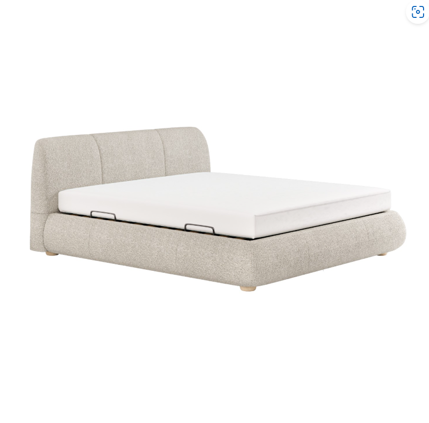 Beige Boucle Side-Lift Ottoman Bed with Cushioned Headboard - Ciara