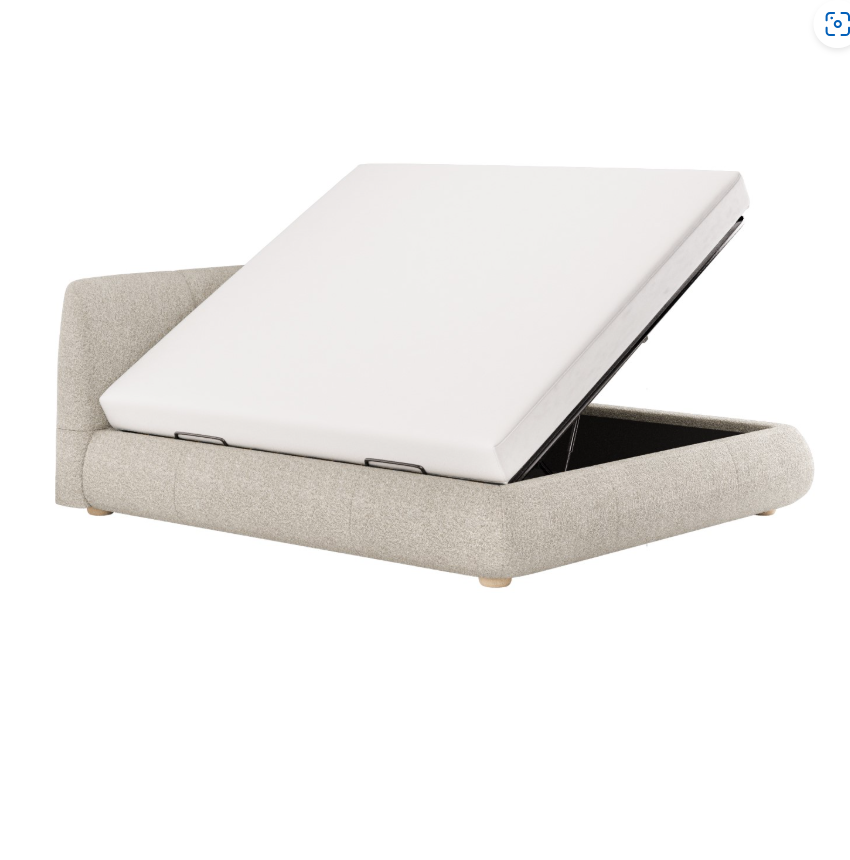 Beige Boucle Side-Lift Ottoman Bed with Cushioned Headboard - Ciara