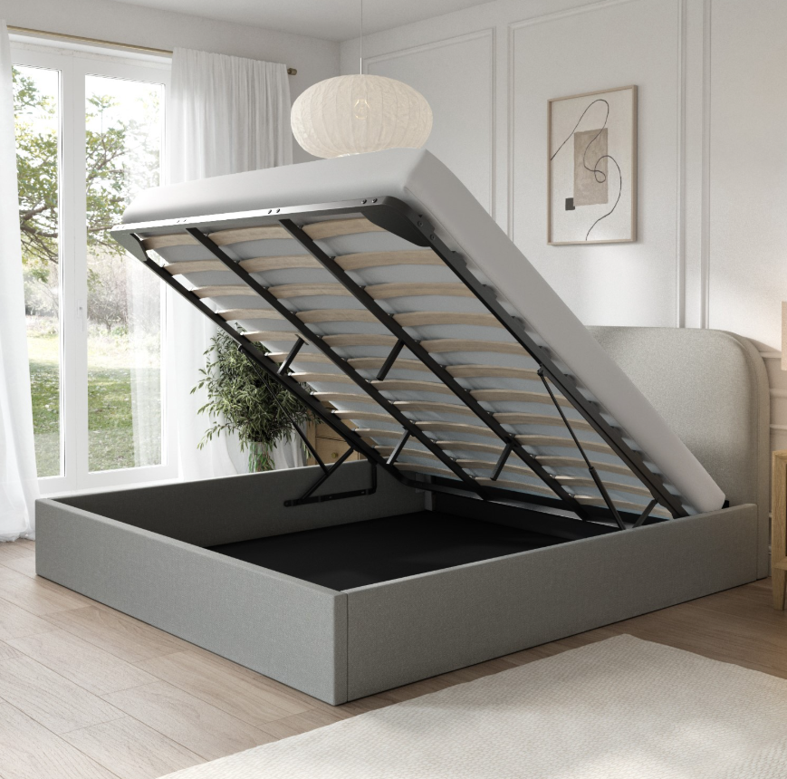 Grey Upholstered Ottoman Bed Frame - Zara
