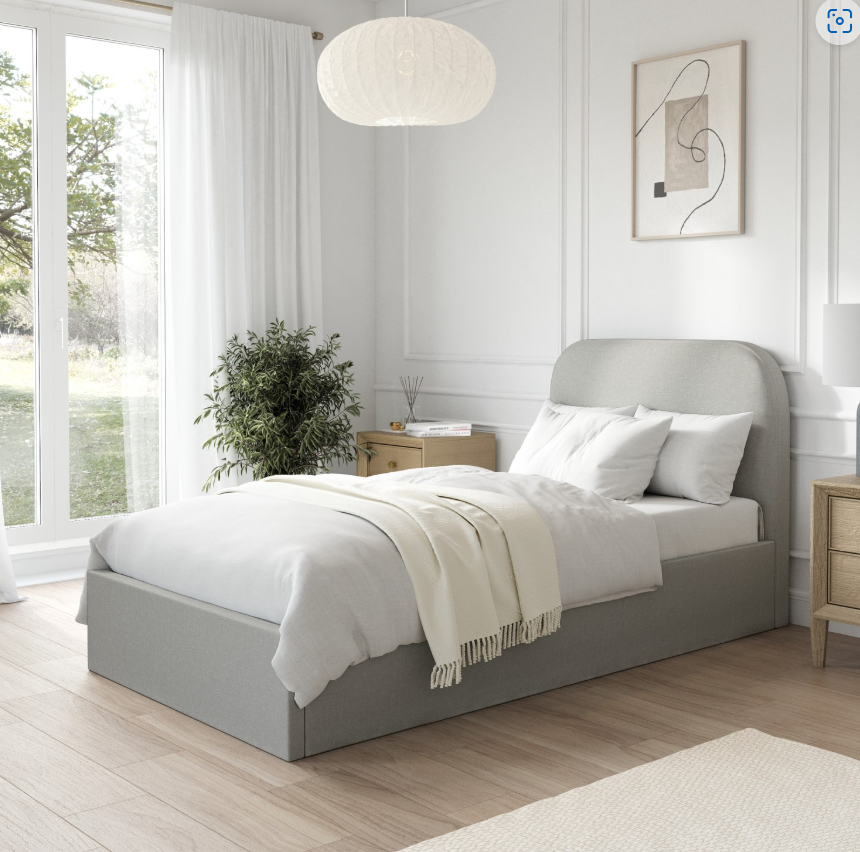 Grey Upholstered Ottoman Bed Frame - Zara