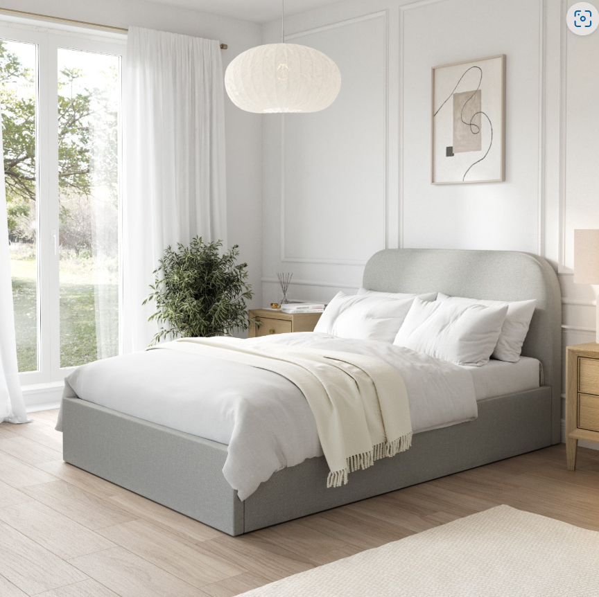 Grey Upholstered Ottoman Bed Frame - Zara