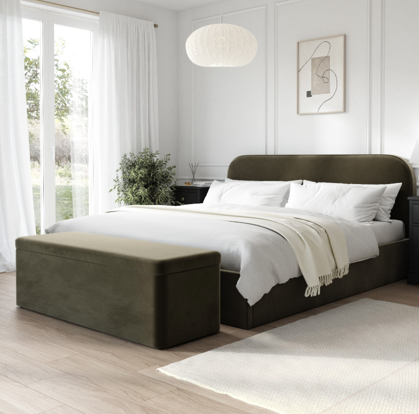 Khaki Green Velvet Ottoman Bed Frame - Zara