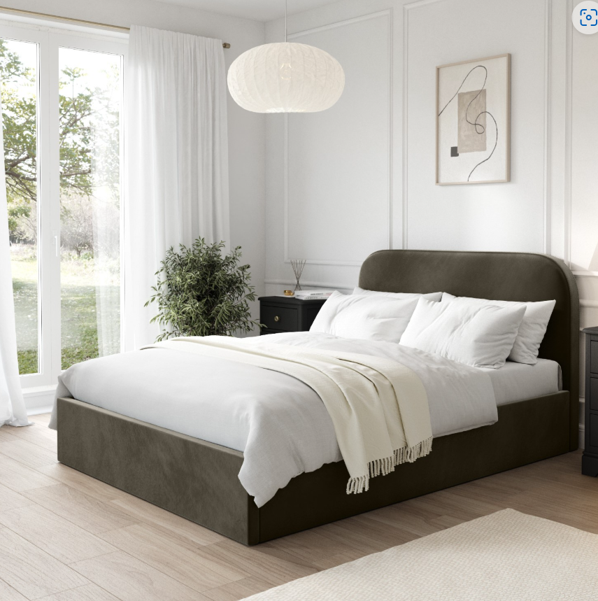 Khaki Green Velvet Ottoman Bed Frame - Zara