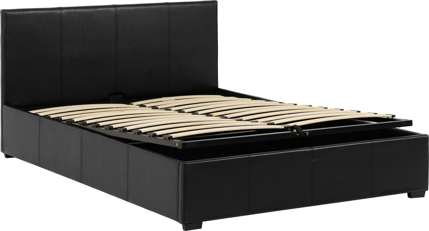 WAVERLEY 4'6" STORAGE BED - BLACK FAUX LEATHER